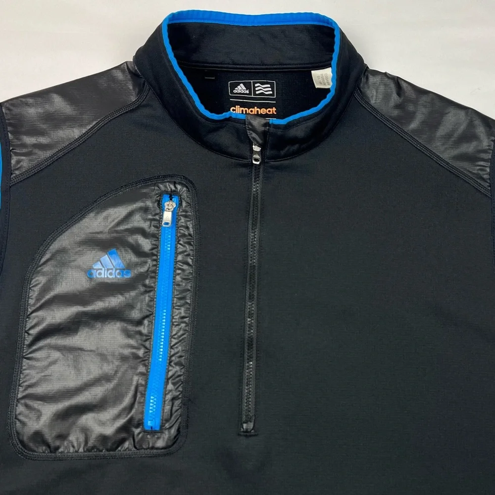 Adidas Climaheat Mens 1/4 Zip Vest Sz Large Black/Blue Golf Pullover B5